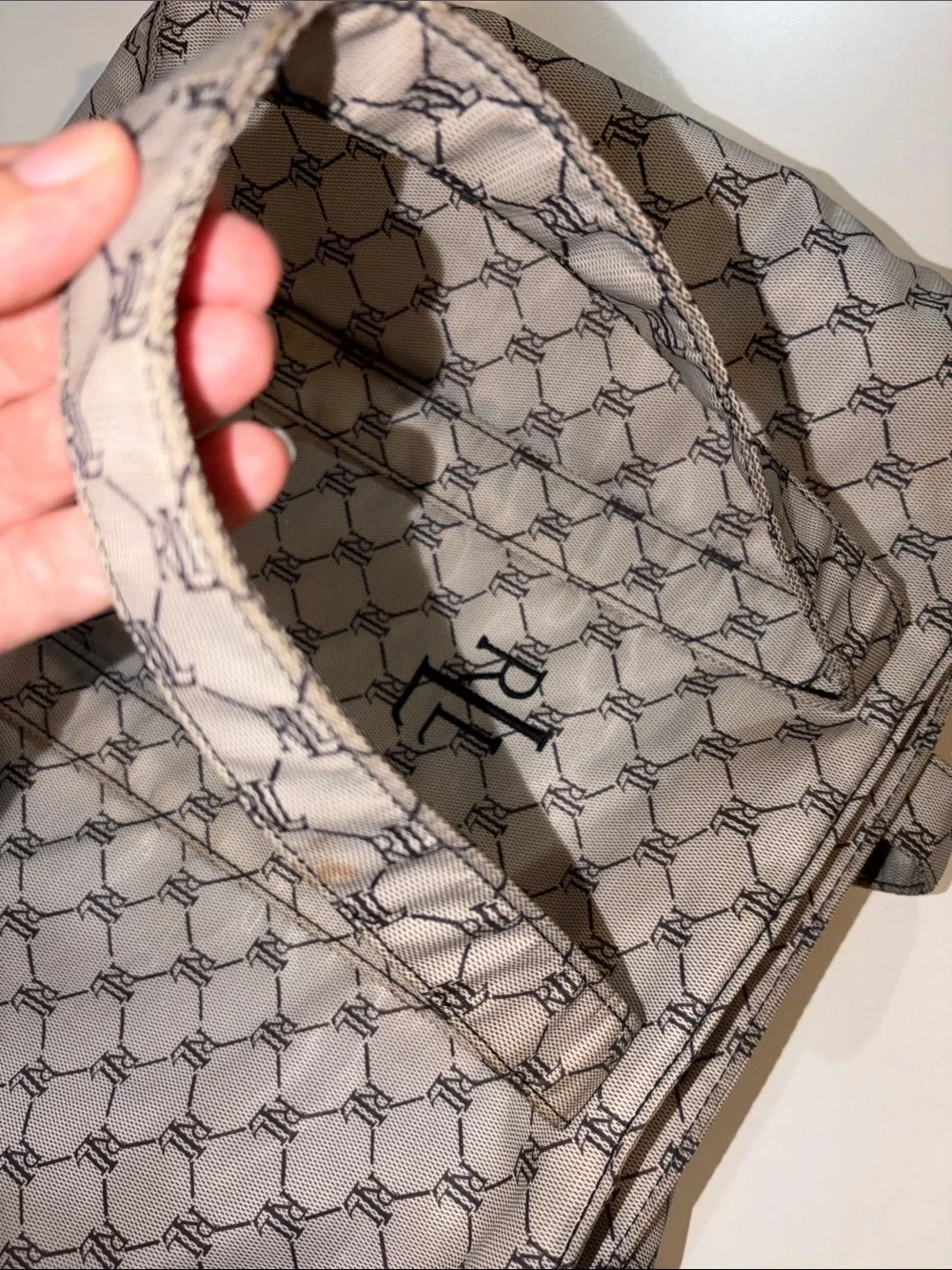 Ralph Lauren vintage waterproof tote some stains grey black logo front